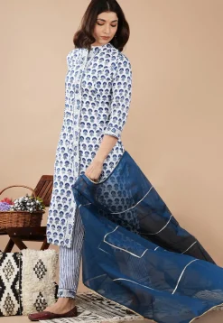 Hand Block Printed Cotton Pakistani Suit in Off White