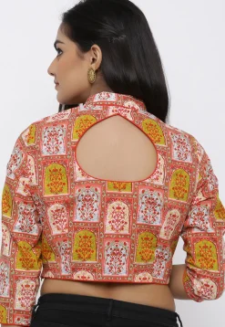 Hand Block Printed Cotton Blouse in Multicolor