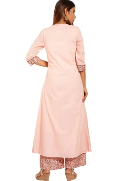 Hand Block Printed Cotton Asymmetric Kurta in Light Pink