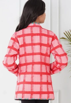 Hand Block Printed Cotton Reversible Jacket in Pink and Sea Green