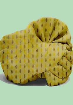 Hand Block Printed Crepe Kids Turban in Yellow