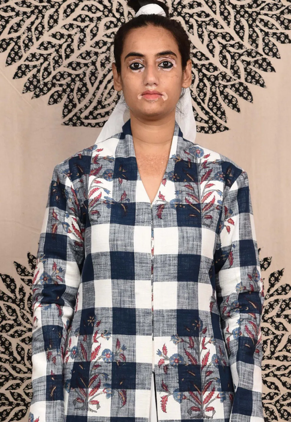Hand Block Printed Pure Cotton Maxi Dress in Grey and White