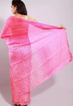 Hand Block Printed Pure Kota Silk Saree in Pink Ombre