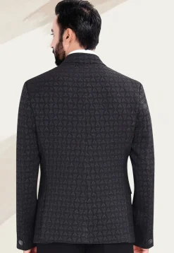 Hand Embellished Terry Rayon Jacquard Blazer in Black