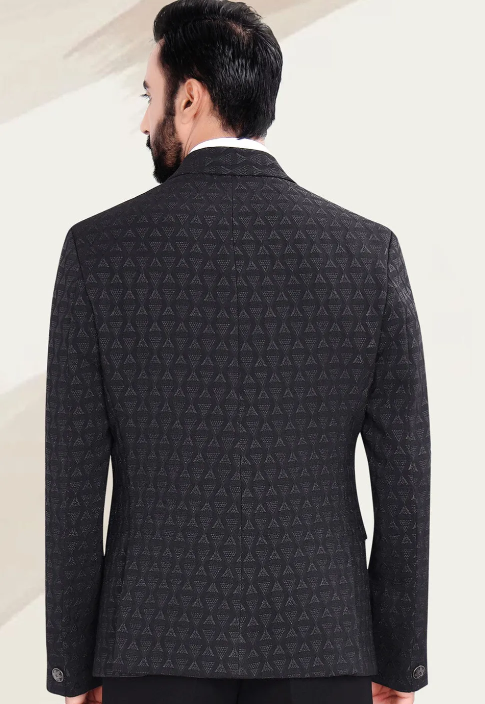 Hand Embellished Terry Rayon Jacquard Blazer in Black