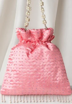 Hand Embroidered Art Silk Potli Bag in Pink