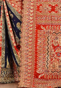 Hand Embroidered Art Silk Saree in Navy Blue