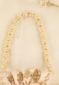 Hand Embroidered Art Silk Potli Bag in Beige