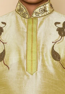 Hand Embroidered Art Silk Kurta in Pastel Green