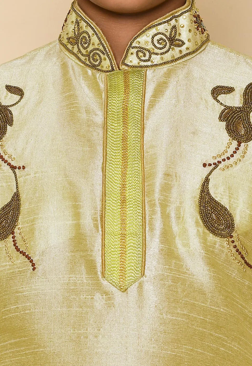 Hand Embroidered Art Silk Kurta in Pastel Green