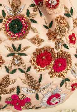 Hand Embroidered Art Silk Potli Bag in Peach
