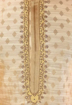 Hand Embroidered Art Silk Jacquard Kurta in Light Beige