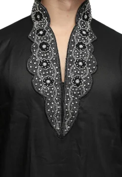 Hand Embroidered Art Silk Kurta in Black