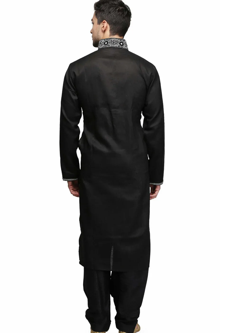 Hand Embroidered Art Silk Kurta in Black