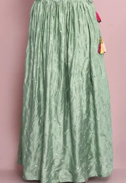 Hand Embroidered Art Silk Lehenga in Dusty Green