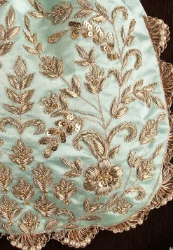 Hand Embroidered Art Silk Potli Bag in Sea Green