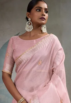 Hand Embroidered Art Silk Saree in Pink