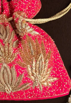 Hand Embroidered Art Silk Potli Bag in Fuchsia
