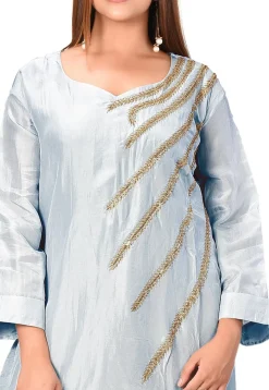 Hand Embroidered Art Silk Straight Kurta in Sky Blue