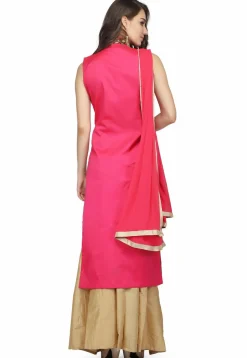 Hand Embroidered Art Silk Lehenga in Fuchsia