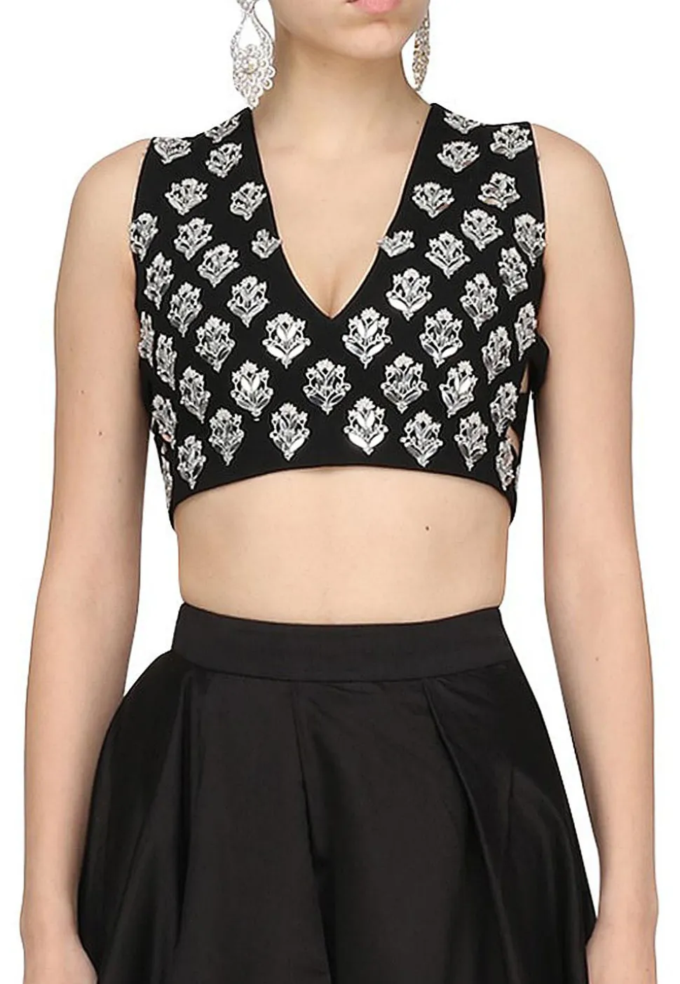 Hand Embroidered Art Silk Lehenga in Black