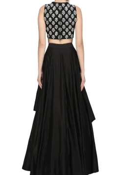 Hand Embroidered Art Silk Lehenga in Black