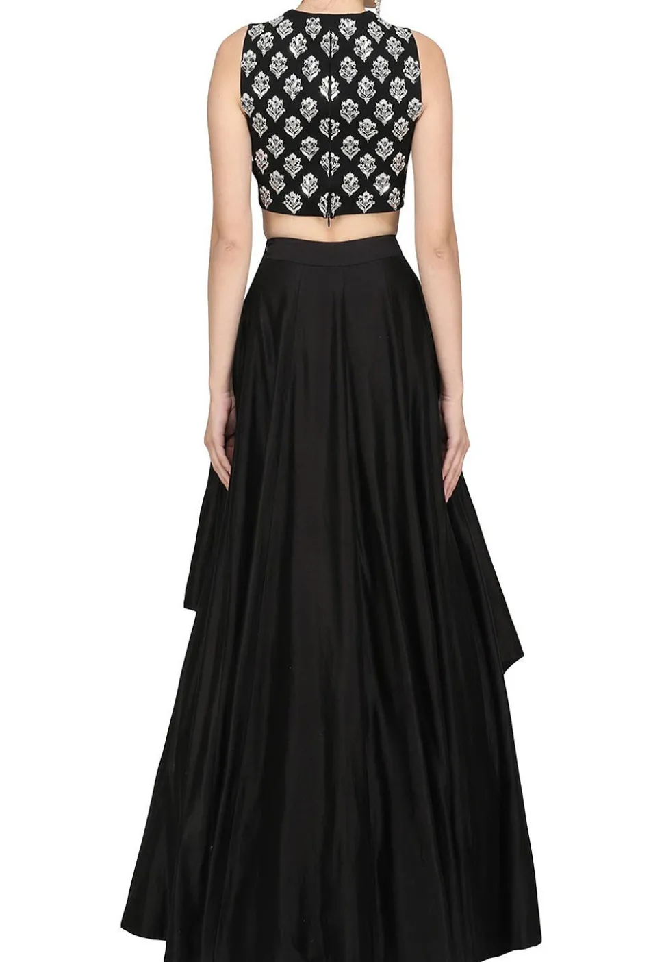 Hand Embroidered Art Silk Lehenga in Black