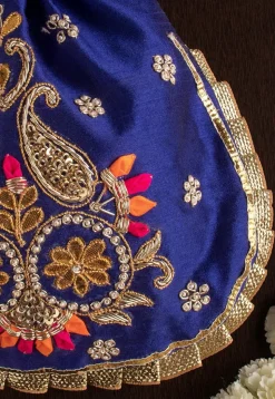 Hand Embroidered Art Silk Potli Bag in Royal Blue