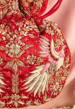 Hand Embroidered Art Silk Potli Bag in Red