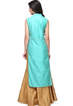 Hand Embroidered Art Silk Lehenga in Turquoise