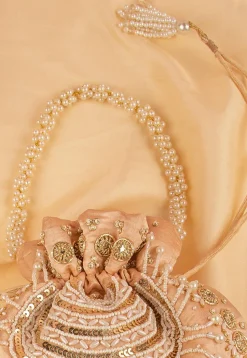 Hand Embroidered Art Silk Potli Bag in Rose Gold