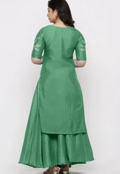 Hand Embroidered Art Silk Lehenga in Sea Green