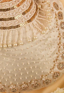 Hand Embroidered Art Silk Potli Bag in Beige