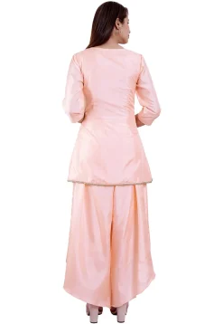 Hand Embroidered Art Silk A Line Kurti in Baby Pink