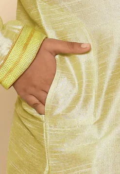 Hand Embroidered Art Silk Kurta Set in Pastel Green