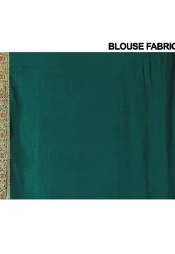Hand Embroidered Art Silk Saree in Dark Teal Green