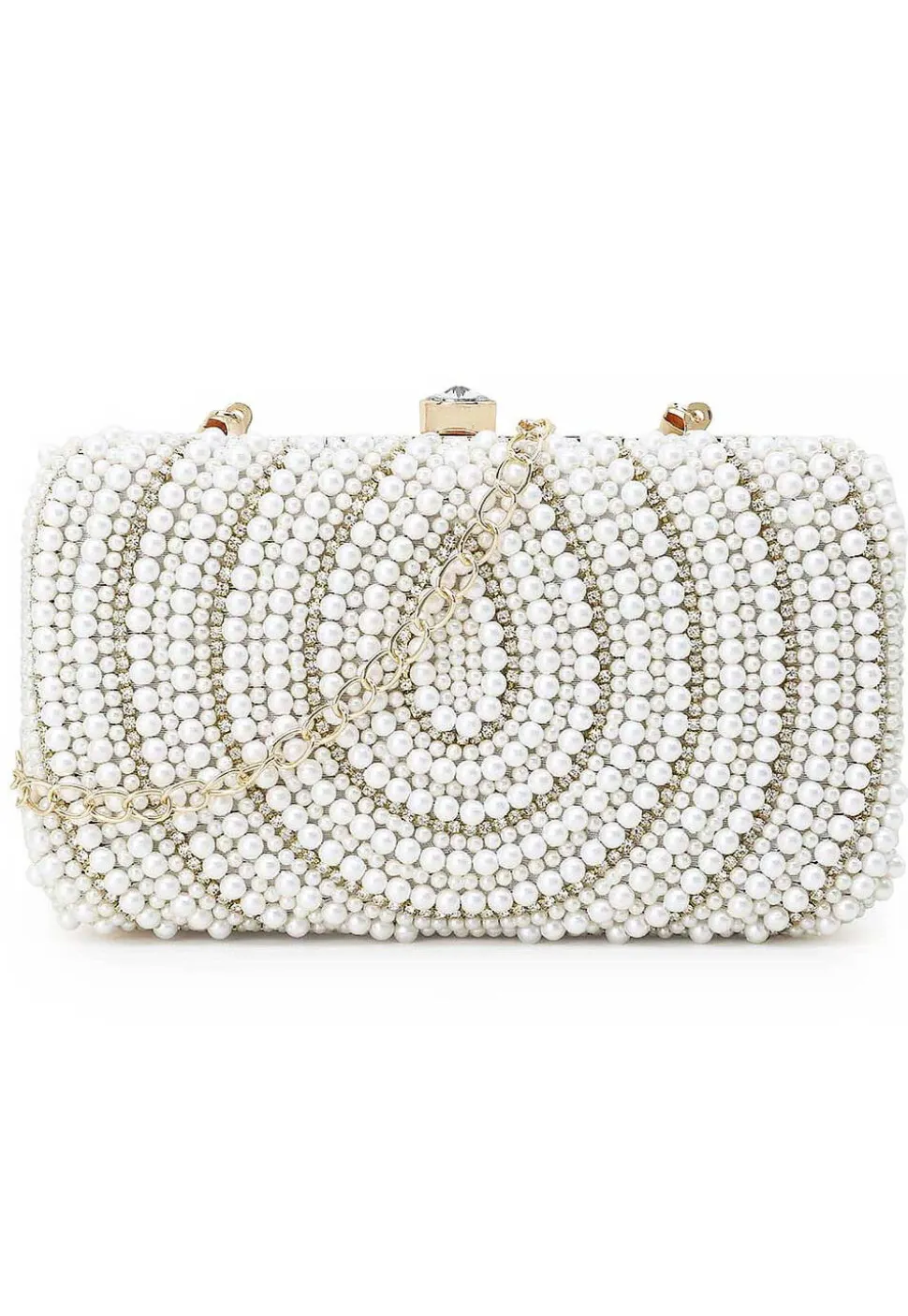 Hand Embroidered Art Silk Rectangular Clutch Bag in Off White