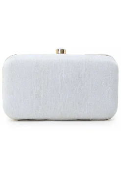 Hand Embroidered Art Silk Rectangular Clutch Bag in Off White