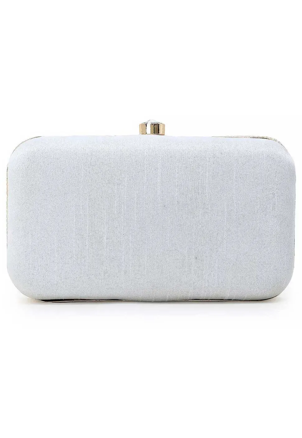 Hand Embroidered Art Silk Rectangular Clutch Bag in Off White