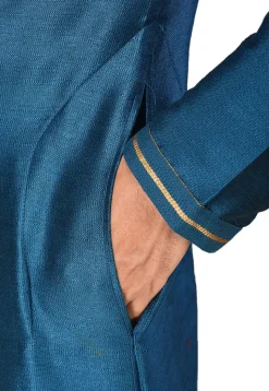 Hand Embroidered Art Silk Kurta in Blue
