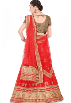 Hand Embroidered Bhagalpuri Silk Circular Lehenga in Red