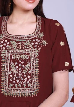 Hand Embroidered Chanderi Silk Lehenga in Maroon