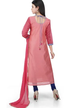 Hand Embroidered Chanderi Angrakha Style Suit Coral Pink