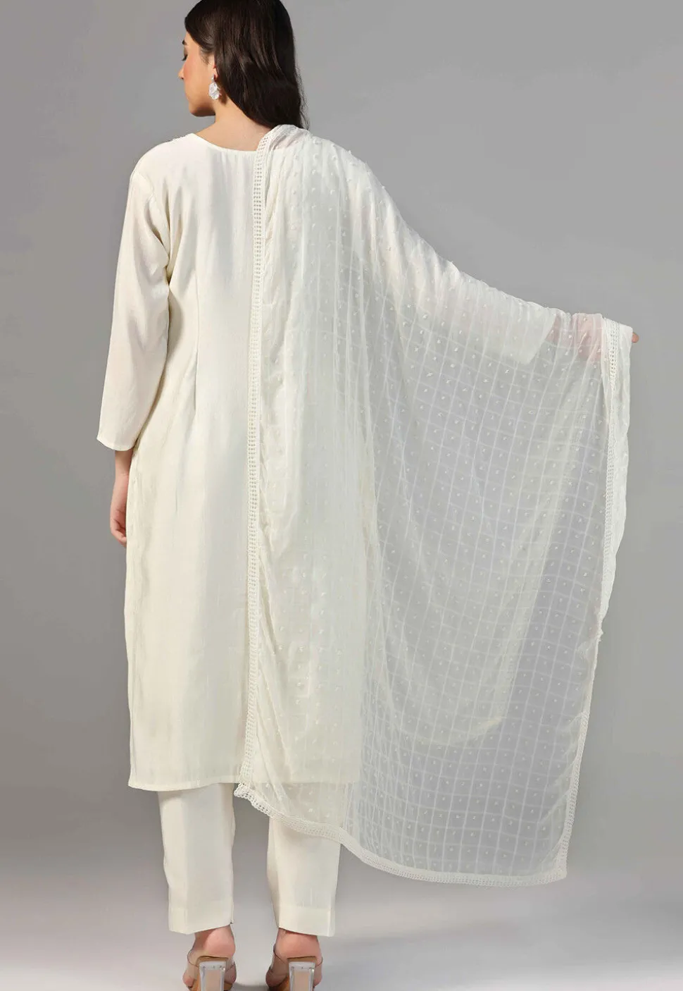 Hand Embroidered Chanderi Cotton Pakistani Suit in Cream