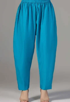 Hand Embroidered Chanderi Cotton Pakistani Suit in Blue