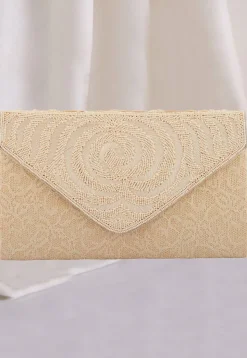 Hand Embroidered Chantelle Net Clutch Bag in Cream