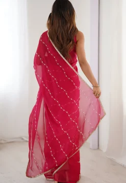 Hand Embroidered Chiffon Saree in Fuchsia