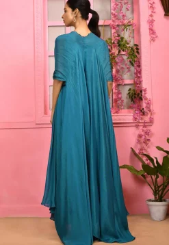 Hand Embroidered Chiffon Gown in Blue