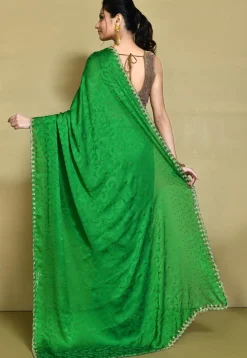 Hand Embroidered Chiffon Brasso Saree in Green