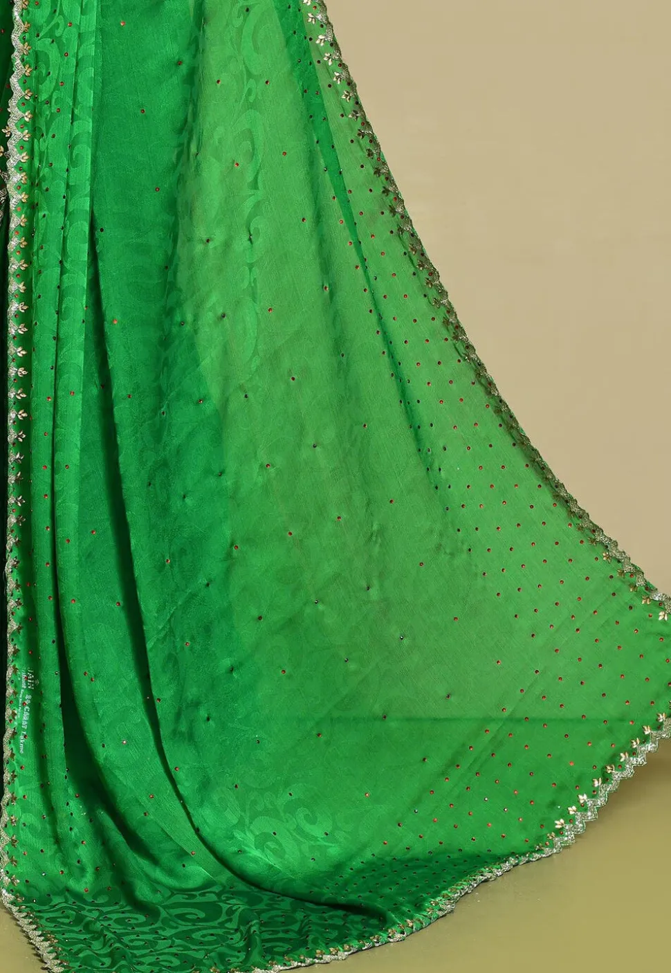 Hand Embroidered Chiffon Brasso Saree in Green